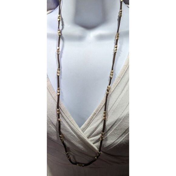 Bohemian Festival Suede Gold Tone Beaded Necklace/Wrap Bracelet - Picture 2 of 7